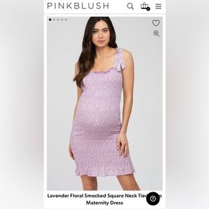 PinkBlush Lavender Floral Smocked Square Neck Tied Strap Maternity Dress